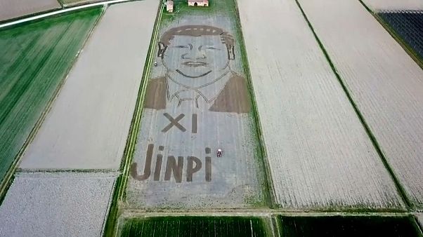 Kunst per Traktor: Xi Jinping in Übergröße Kunst per Traktor: Xi Jinping in Übergröße