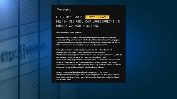 Protest gegen Upload-Filter: Wikipedia offline Protest gegen Upload-Filter: Wikipedia offline