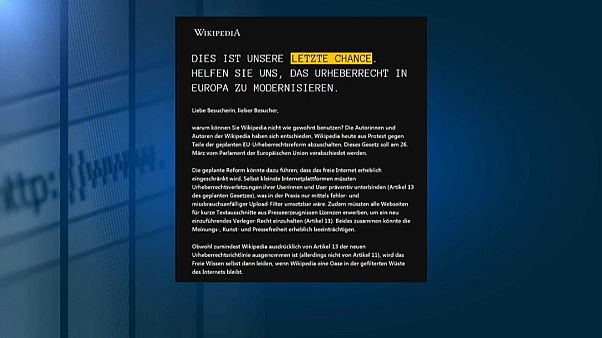 ويكيبيديا تعلن اضرابها احتجاجا على التغييرات الحديثة في قوانين حقوق الملكية الفكرية الرقمية ويكيبيديا تعلن اضرابها احتجاجا على التغييرات الحديثة في قوانين حقوق الملكية الفكرية الرقمية