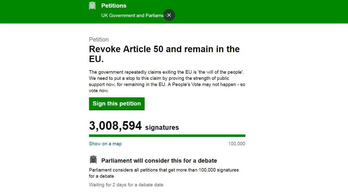 Capture du site petition.parliament.uk le 22/03/19 à 13h10, heure de Paris 