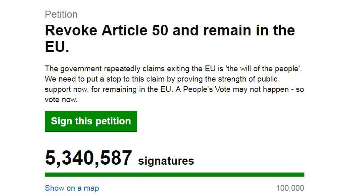 Ötmilliós, minden rekordot megdöntő petíció a brexit ellen