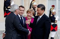 Jean-Claude Juncker, Emmanuel Macron, Angela Merkel & Xi Jinping, March 26
