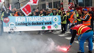 Protest over 'social dumping' in transport sector held in Brussels