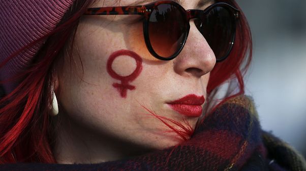 A participant at a feminist rally in Saint Petersburg, Russia A participant at a feminist rally in Saint Petersburg, Russia