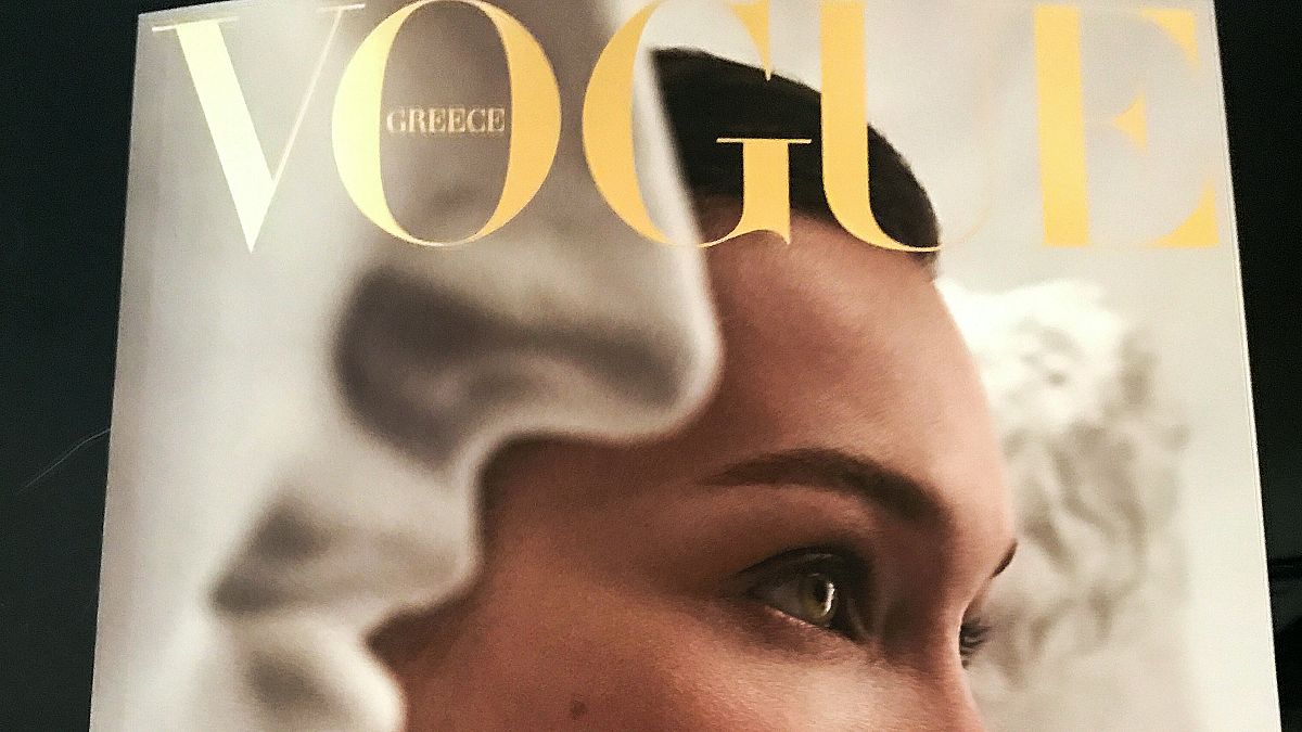 The front page of Vogue magazine is seen in Athens, Greece, March 31, 2019.
