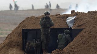 Israeli soldiers near the border fence, 30 March 2019