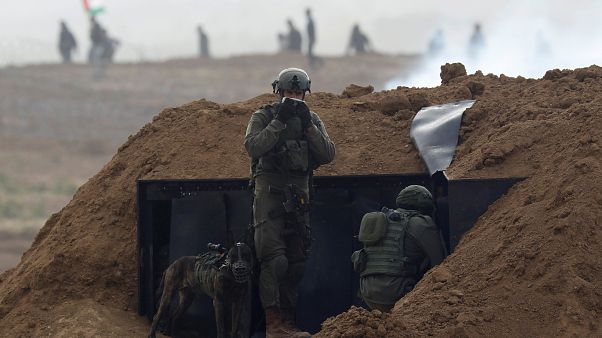 Israeli soldiers near the border fence, 30 March 2019 Israeli soldiers near the border fence, 30 March 2019