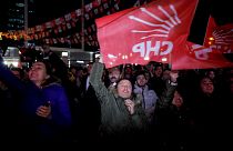 Supporters of CHP Party outside the party's headquarters in Ankara