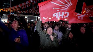 Supporters of CHP Party outside the party's headquarters in Ankara