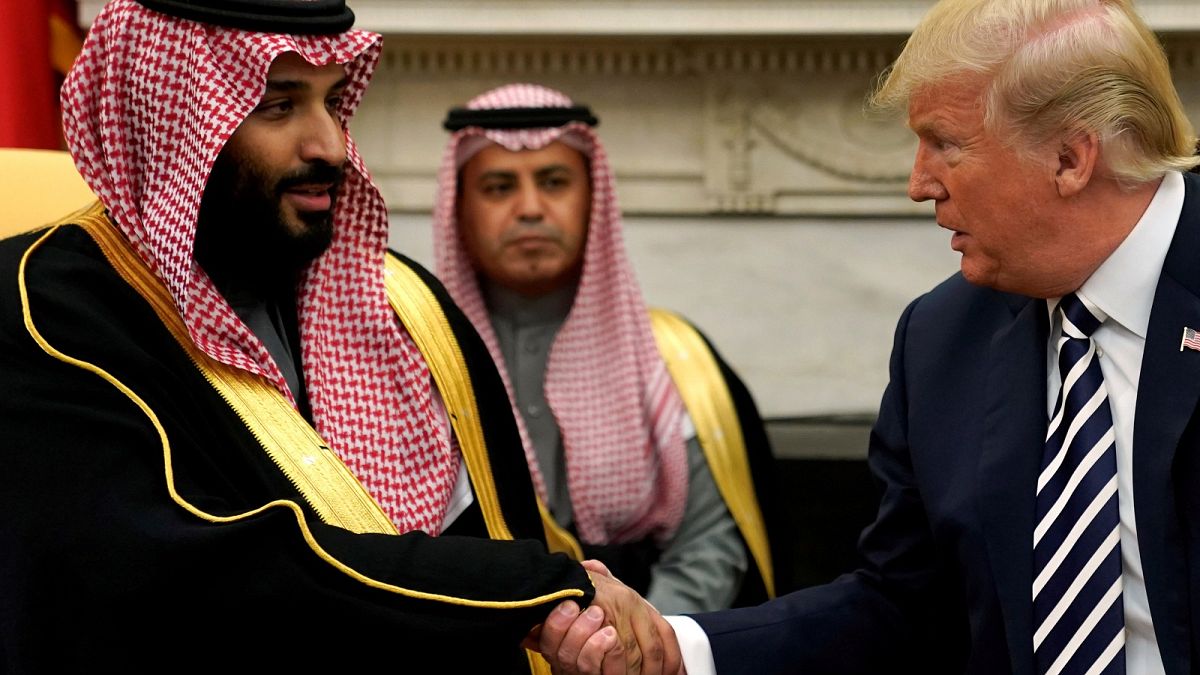Trump shakes hands with Saudi Crown Prince Mohammed bin Salman