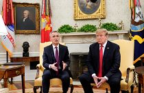 NATO chief Jens Stoltenberg (L) & US President Donald Trump. April 2, 2019