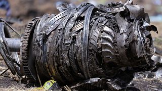 Airplane engine parts at the scene of the March 10 Ethiopian Airlines crash