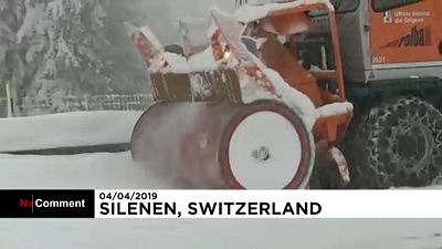 ویدئو؛ برف بهاری بزرگراهی را در سوئیس مسدود کرد