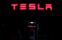 Tesla Superchargers in Mojave, California, U.S., March 11, 2019.