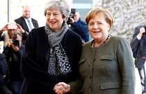 Theresa May and Angela Merkel in Berlin on April 9, 2019.