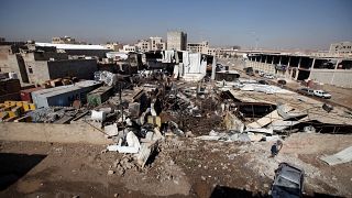 صورة لوكالة رويترز عن الدمار الذي خلّفة قصف التحالف في صنعاء اليوم