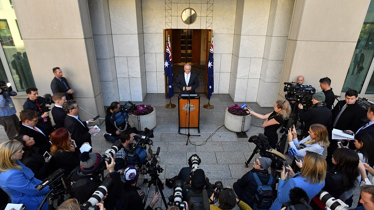 رئيس الوزراء الأسترالي موريسون خلال إلقاءه كلمة أمام البرلمان في كانبيرا