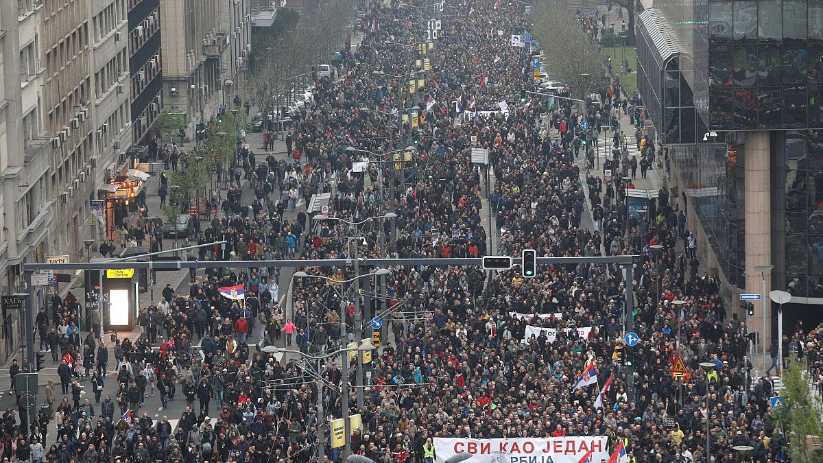 جانب من المظاهرات الصربية