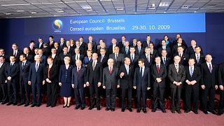 EU leaders pose for group photo at EU summit in Brussels