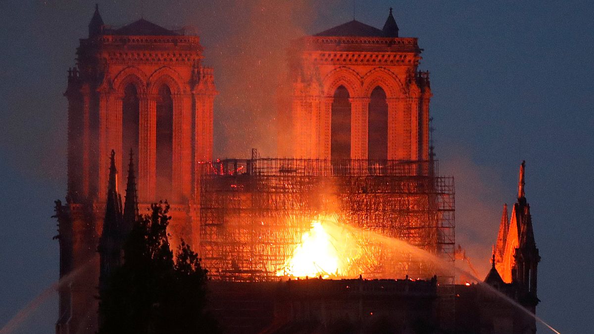 Собор Парижской Богоматери объят пламенем 15 апреля 2019 г.