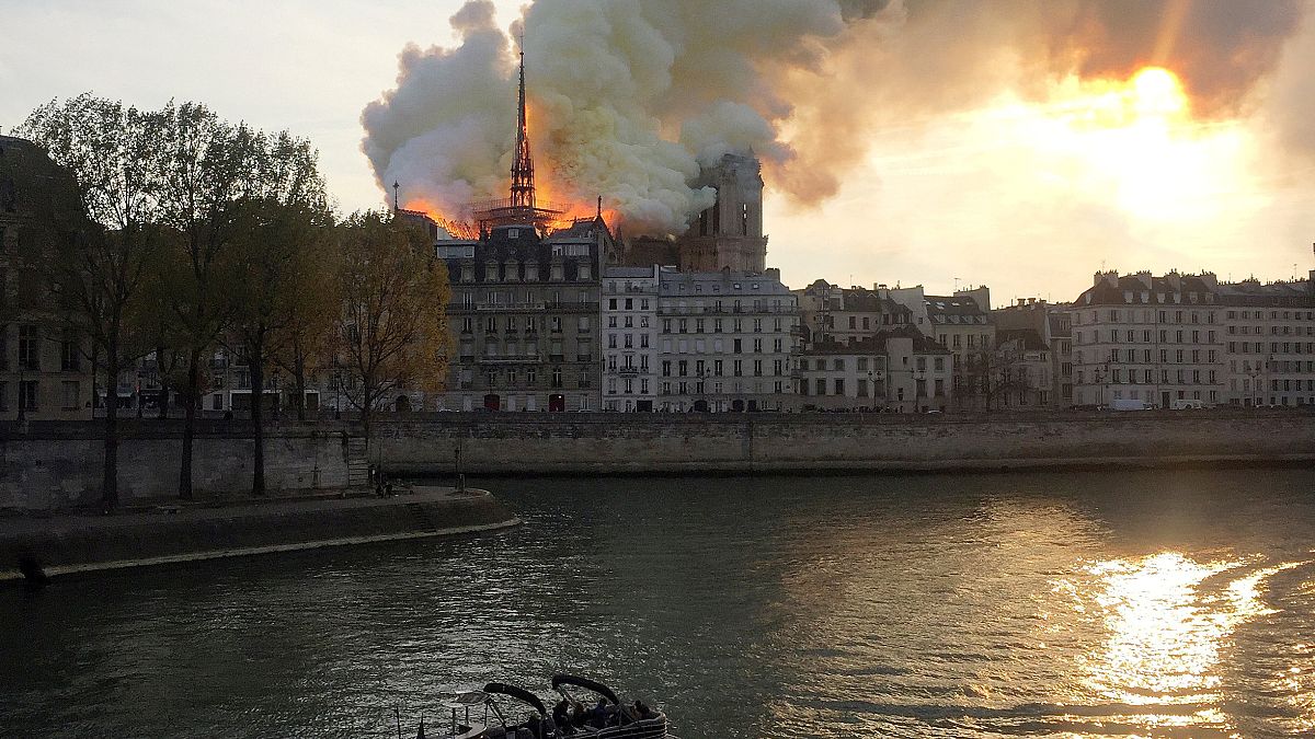 Notre-Dame Cathedral on fire in Paris