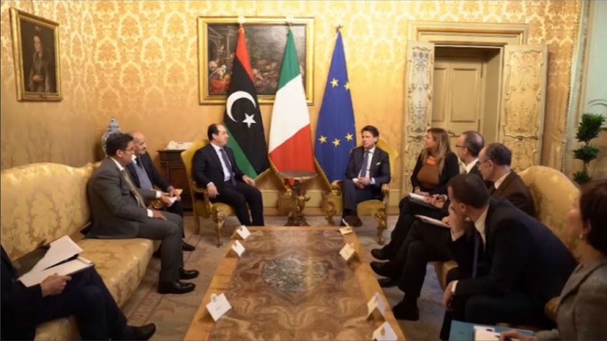 Italian PM Giuseppe Conti hosts a meeting with Libyan Deputy PM Ahmed Maiti