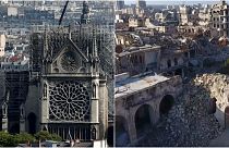 برج "كاتدرائية نوتردام" ومئذنة "الجامع الأموي"... كلاهما اليوم مدمّر