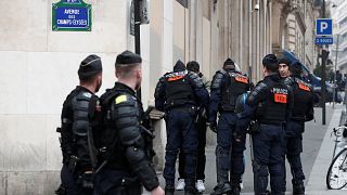 French riot police officers during a Gilets Jaunes protest