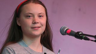 Swedish environmental activist Greta Thunberg speaking to crowds in London