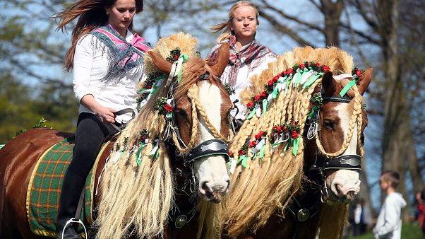 Pilgrims attend Georgi horse riding procession in Traunstein Pilgrims attend Georgi horse riding procession in Traunstein