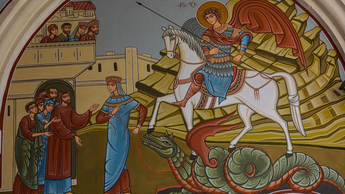St. George slays the dragon. Georgian fresco