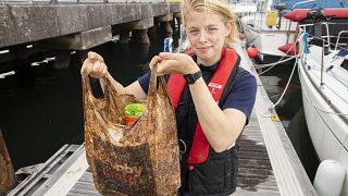 Research Fellow Imogen Napper with one of the plastic bags tested