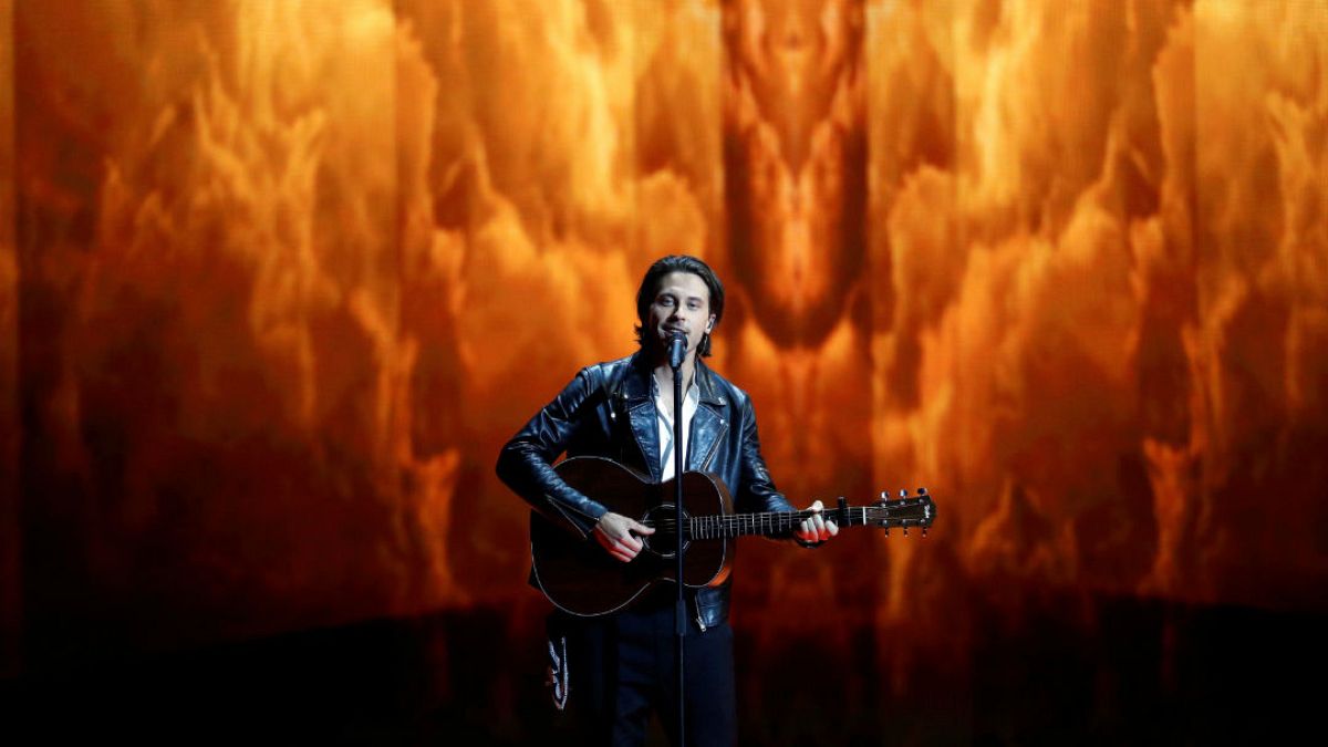 Estonia's Victor Crone performs ahead of the semi-final of Eurovision 2019