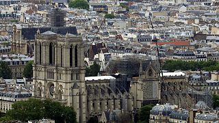 A view shows Notre-Dame Cathedral after the fire. 