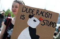 Protestor at Vienna's 'One Europe for All' demonstration in Vienna