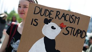 Protestor at Vienna's 'One Europe for All' demonstration in Vienna