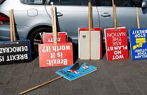 Anti-Brexit posters outside Westminster.