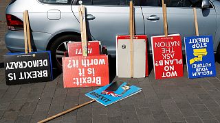 Anti-Brexit posters outside Westminster.