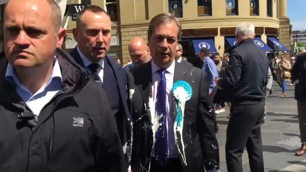 Milkshake thrown at Brexit party leader Farage