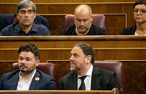 Independentista catalão Oriol Junqueras ao lado de Gabriel Rufian, do ERC