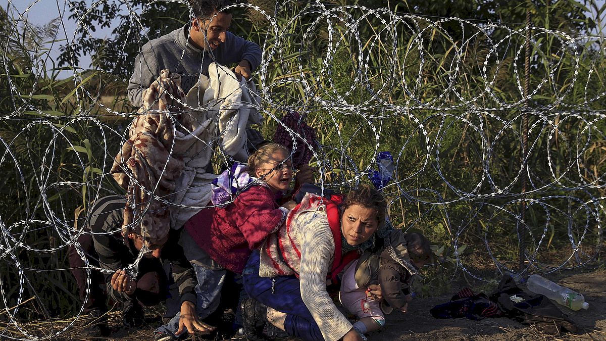 پناهجویان در حال عبور از حصار مرز مجارستان و صربستان