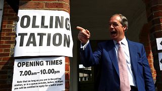 Brexit Party leader Nigel Farage after casting his vote on May 23, 2019.