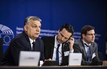 Orbán Viktor a Néppárt politikai közgyűlése után az Európai Parlamentben