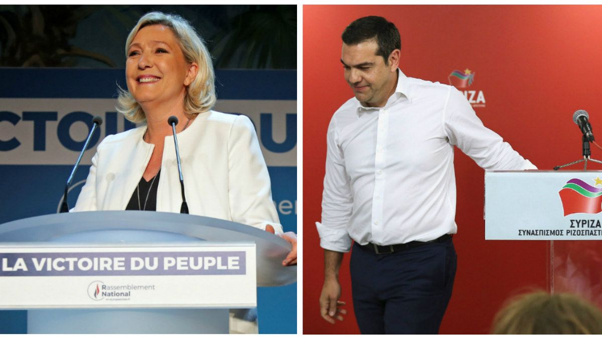 الکسیس سیپراس، نخست وزیر یونان و مارین لوپن رهبر حزب اجتماع ملی در فرانسه