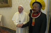 Pope Francis meets indigenous Amazon chief Raoni