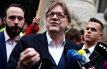 ALDE president Guy Verhofstadt at an election press conference in Budapest.