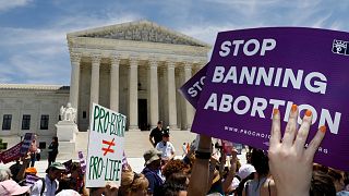 Abortion rights activists rally outside the US Supreme Court in Washington.