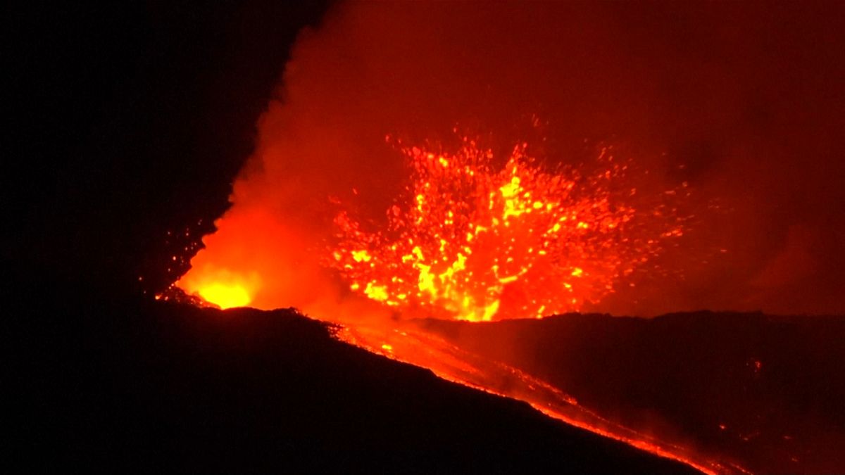 Spectacular eruptions from Mount Etna light up night sky