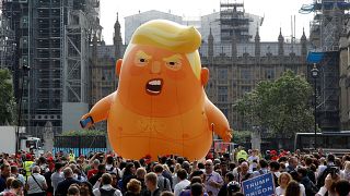 بالون على شكل ترامب الرضيع الغاضب في لندن في صورة التقطت يوم 13 يوليو/تموز 