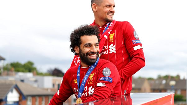 لاعب ليفربول محمد صلاح خلال احتفال فريقه باحراز اللقب دوري ابطال اوروبا لاعب ليفربول محمد صلاح خلال احتفال فريقه باحراز اللقب دوري ابطال اوروبا